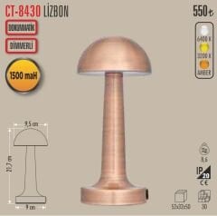 CT-8430 LİZBON ŞARJLI MASA LAMBASI (BAKIR)
