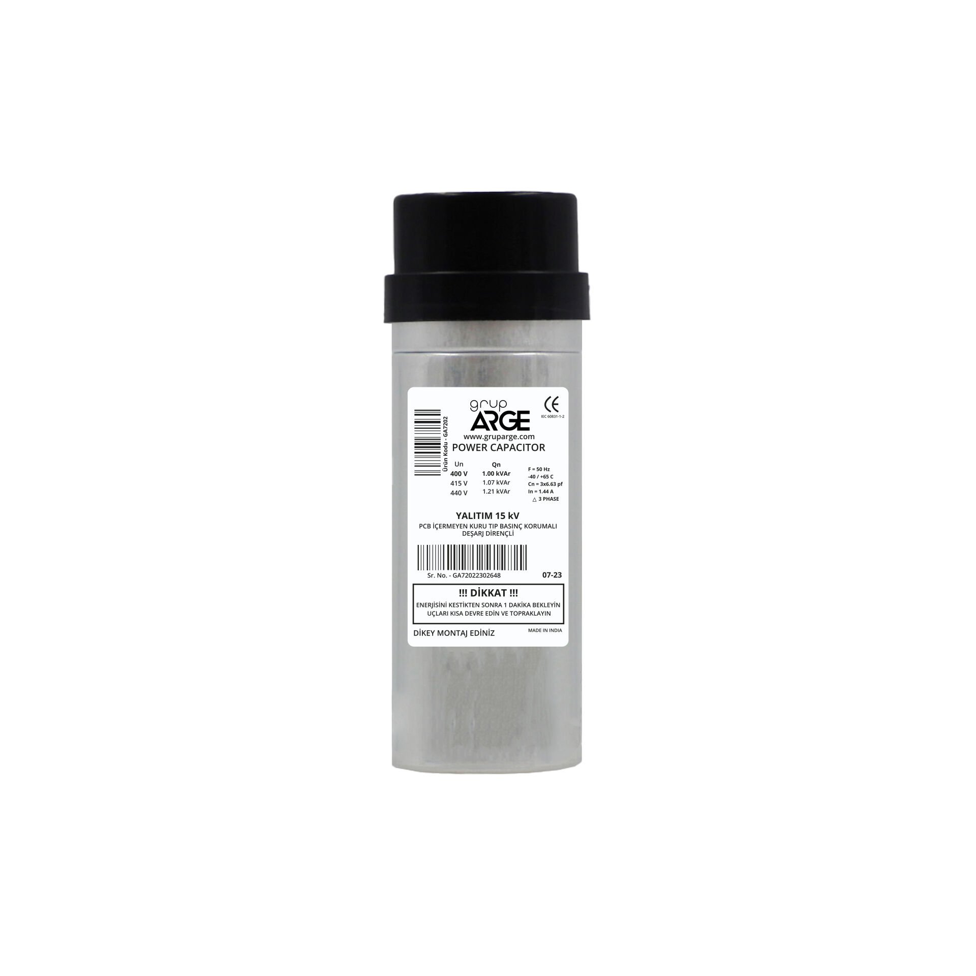 GA7202 GRUP ARGE TRİFAZE TÜP KONDANSATÖR 1KVAR 400V KND-T-1.0