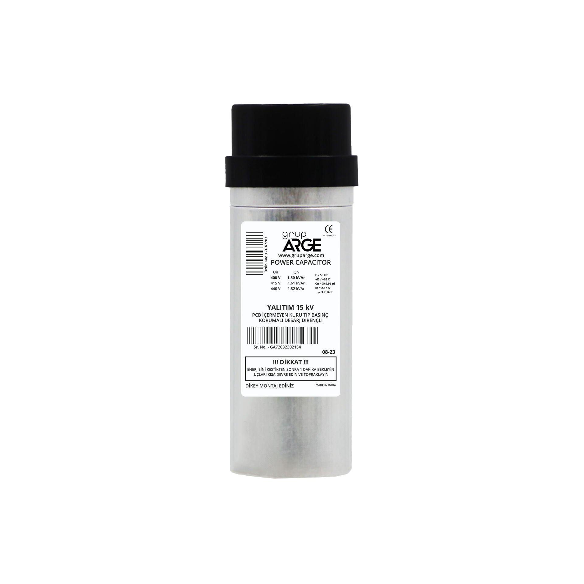 GA7203 GRUP ARGE TRİFAZE TÜP KONDANSATÖR 1.5KVAR 400V KND-T-15