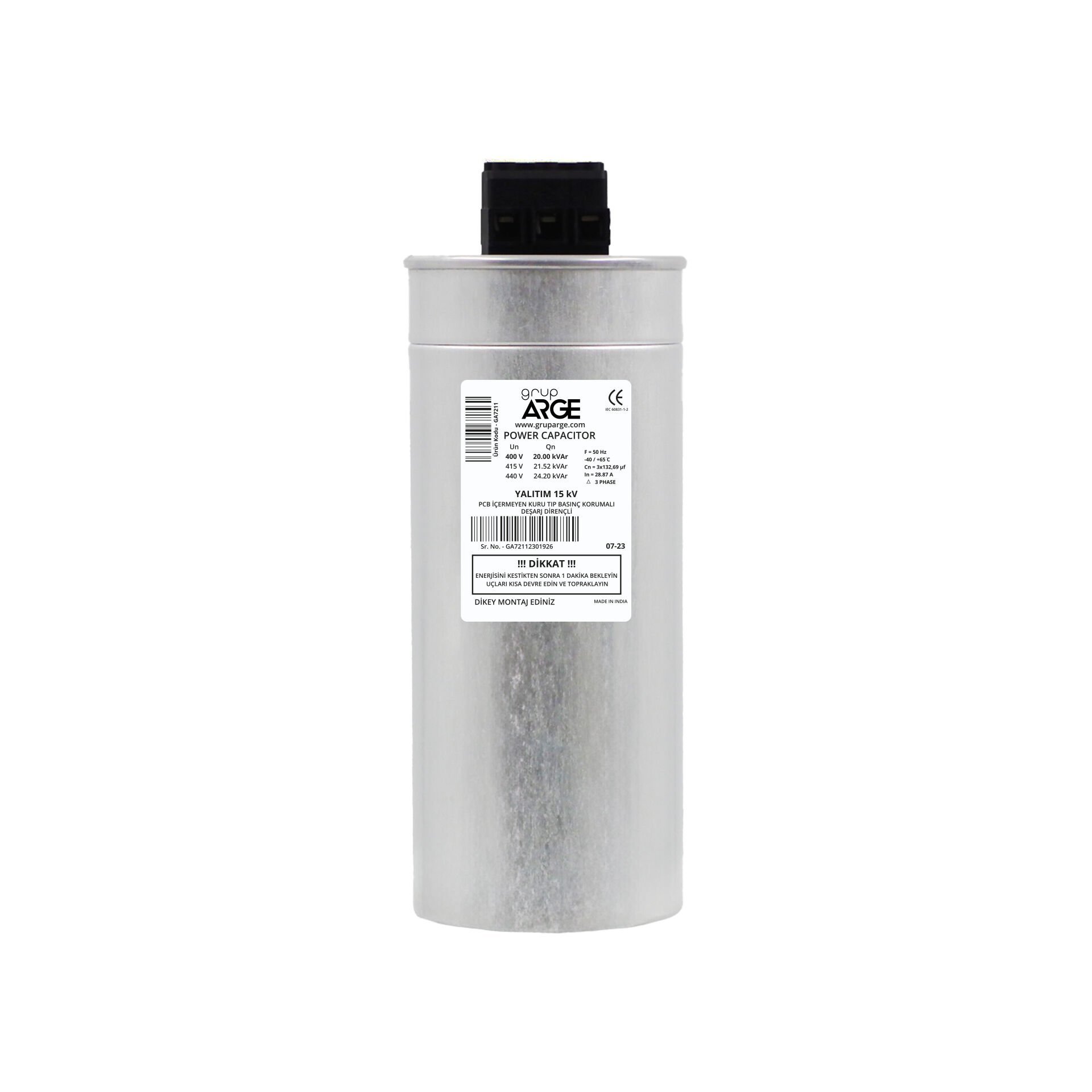 GA7211 GRUP ARGE TRİFAZE TÜP KONDANSATÖR 20KVAR 400V KND-T-20.0
