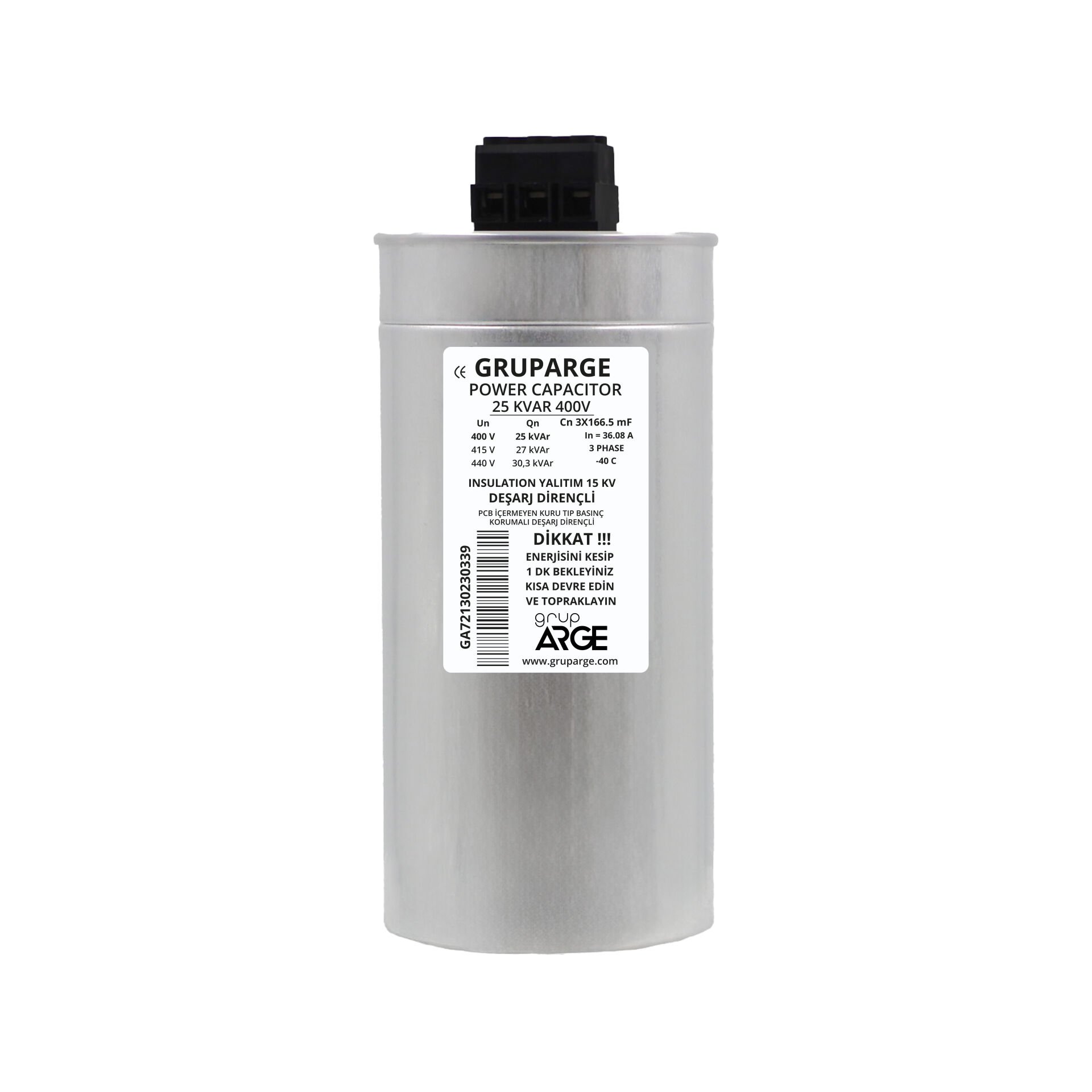 GA7213 GRUP ARGE TRİFAZE TÜP KONDANSATÖR 25KVAR 400V KND-T-25.0